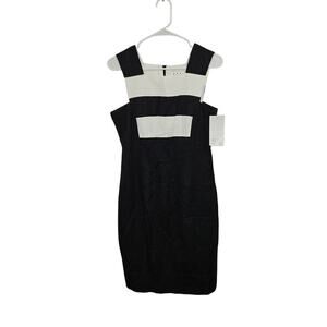 NWT David Meister Linen Blend Black/White Stripe Sleeveless Midi Dress 6 Small